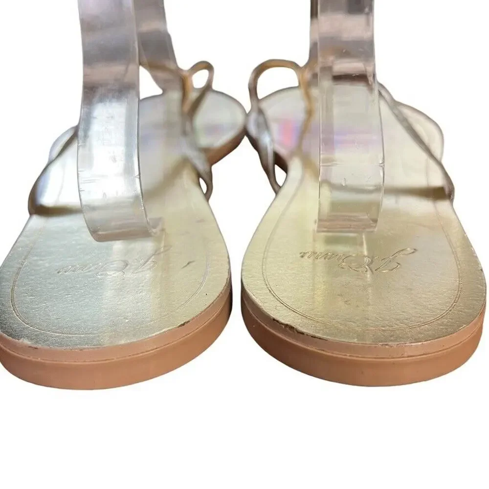 J Crew Gold Metallic Womens Leather Flats Thongs Flip Flops Slides Sandals sz 10